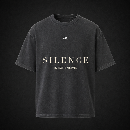 Premium Oversized Shirt 'SILENCE IS EXPENSIVE' - washed black